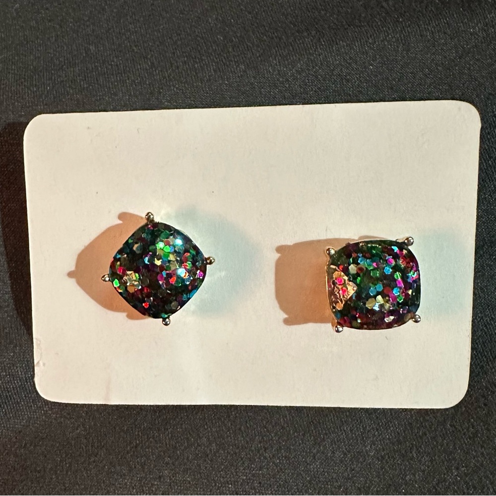 Black & Gold Sparkle Stud Earrings